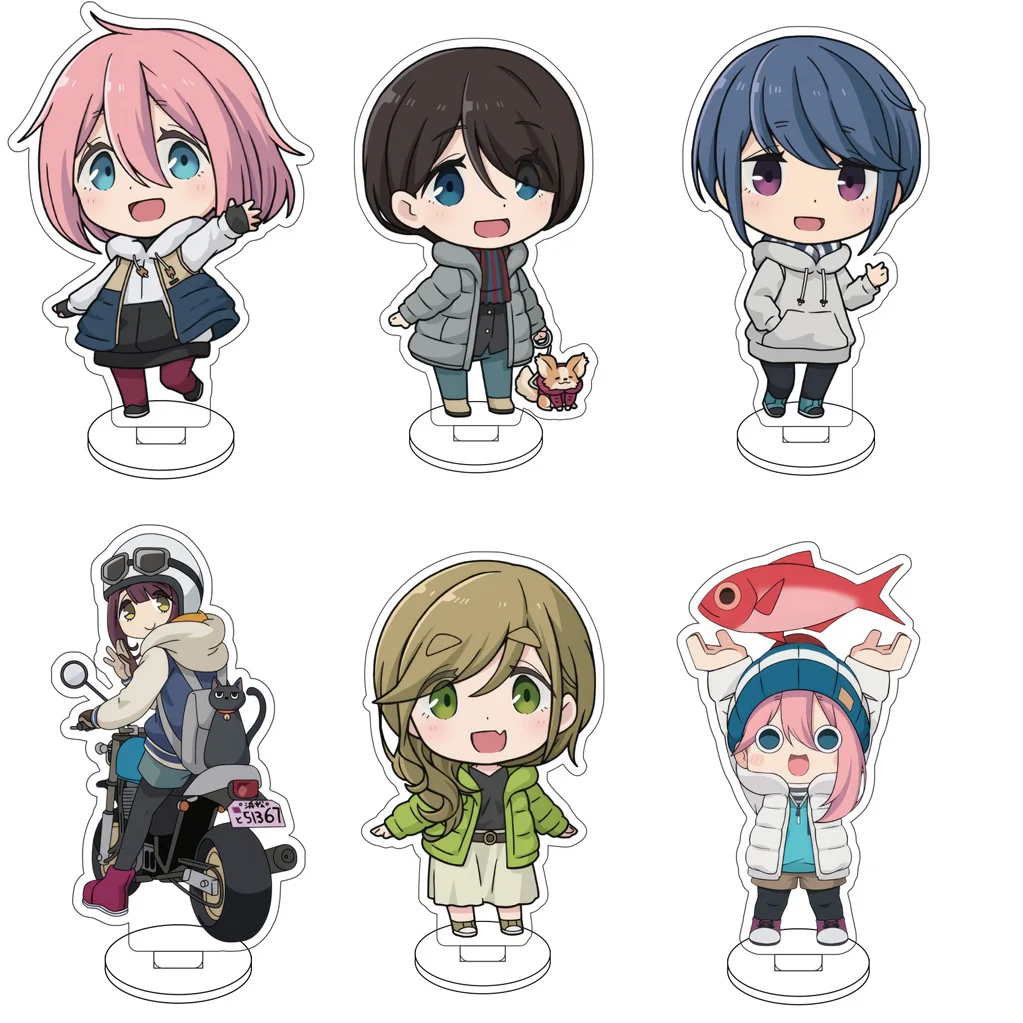 

10CM Anime Laid-Back Camp Shima Rin Kagamihara Nadeshiko Ōgaki Chiaki Inuyama Aoi Cos Acrylic Figure Stand Cute Gifts Ornaments