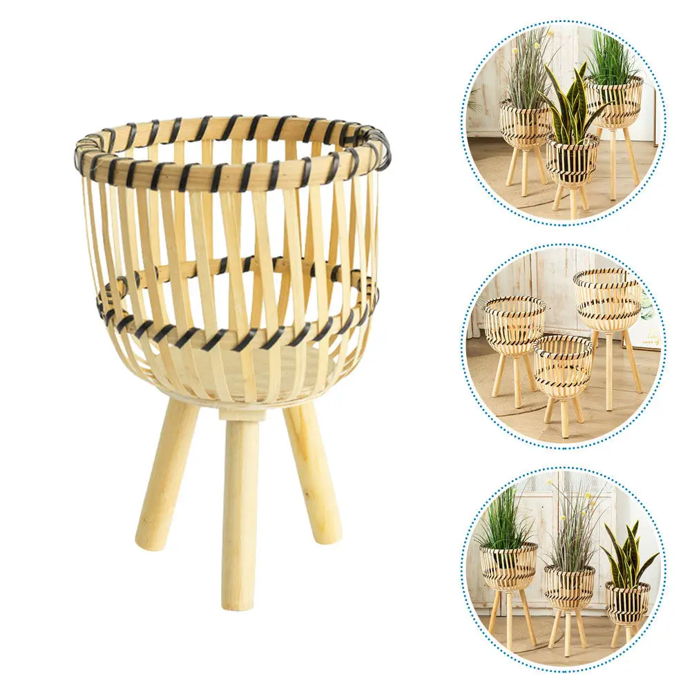 Weaving Bamboo Flowerpot Rack Premium Wood Straw Indoor Plant Stand Living Room Flower Pot Holder Garden Display Plant Pot Rack