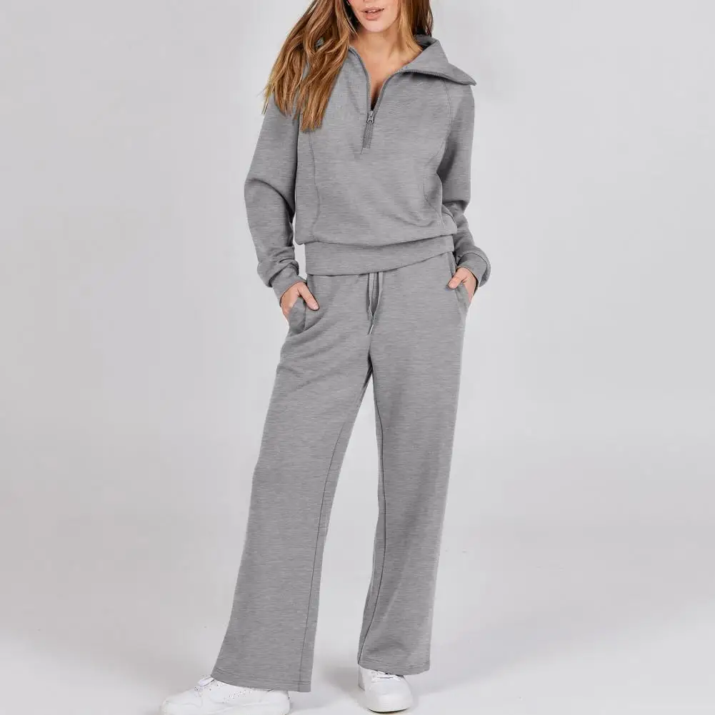 Oversized Sweatshirt Pants Set Solid Thick Wide Leg Drawstring Sweatpants Set Women Tracksuit Casual Sweatshirt And Pants Set