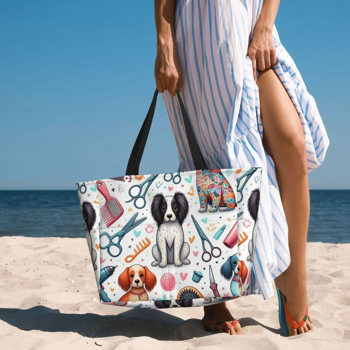 

Dog Grooming Printed Beach Tote Bag Sport Gym Yoga Duffle Large Tote Bag Women Travel Bag Fitness bag