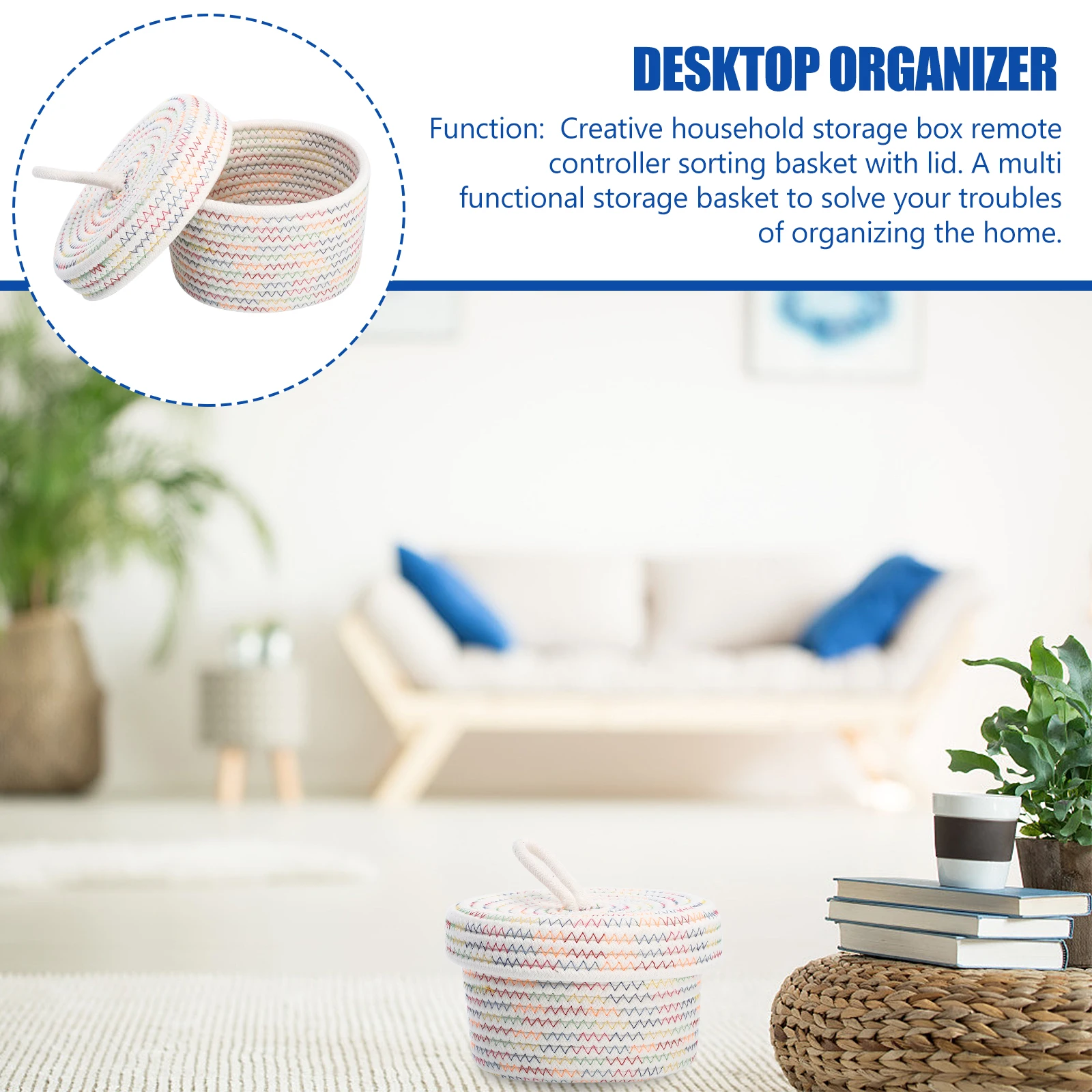 

Cotton Storage Basket Woven Fabric Bins Organizer Decorative Rope Braided Laundry Baskets Home Sundries Container
