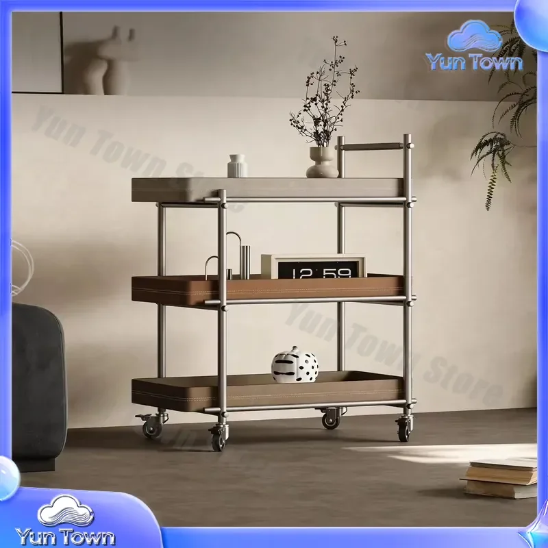 Light Luxury High-End Saddle Leather Edge Removable Sofa Side Shelf Trolley Coffee Table for Living Room
