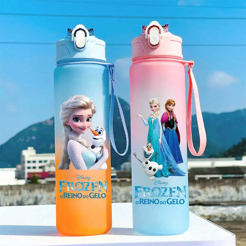 Frozen 750ML Straw Water Cup Children Portable Elsa and Anna Plastic Cartoon Large Capacity Sports Water Bottle Rainbow Cup