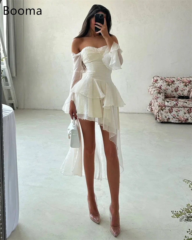 Booma linha a vestidos de noite curtos vestidos formais para mulheres plissado fora do ombro elegante vestidos de baile feitos sob encomenda 2025