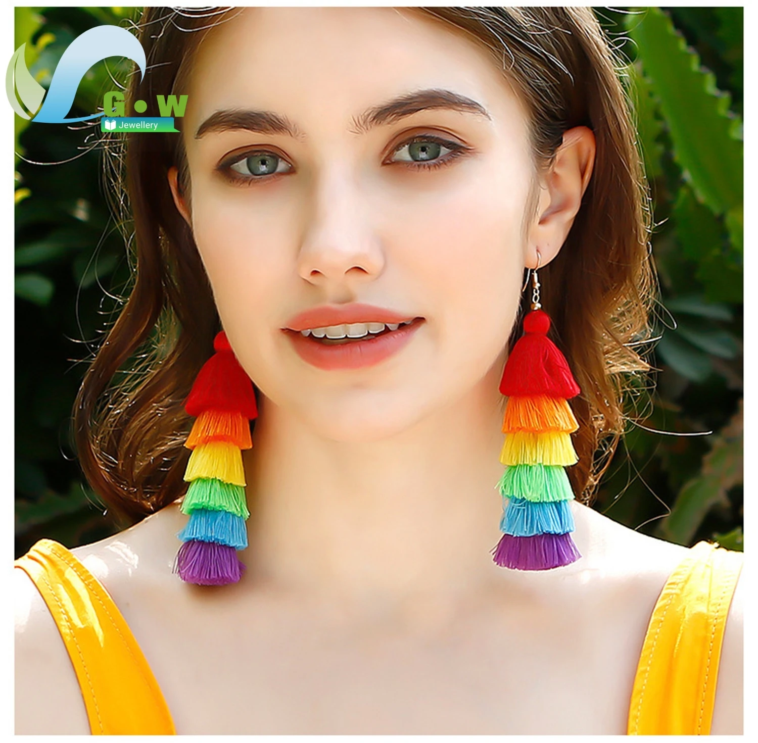 

Handcrafted Bohemian Rainbow Tassel Earrings Vintage Design Long Length Flattering Holiday Style European American Social Media