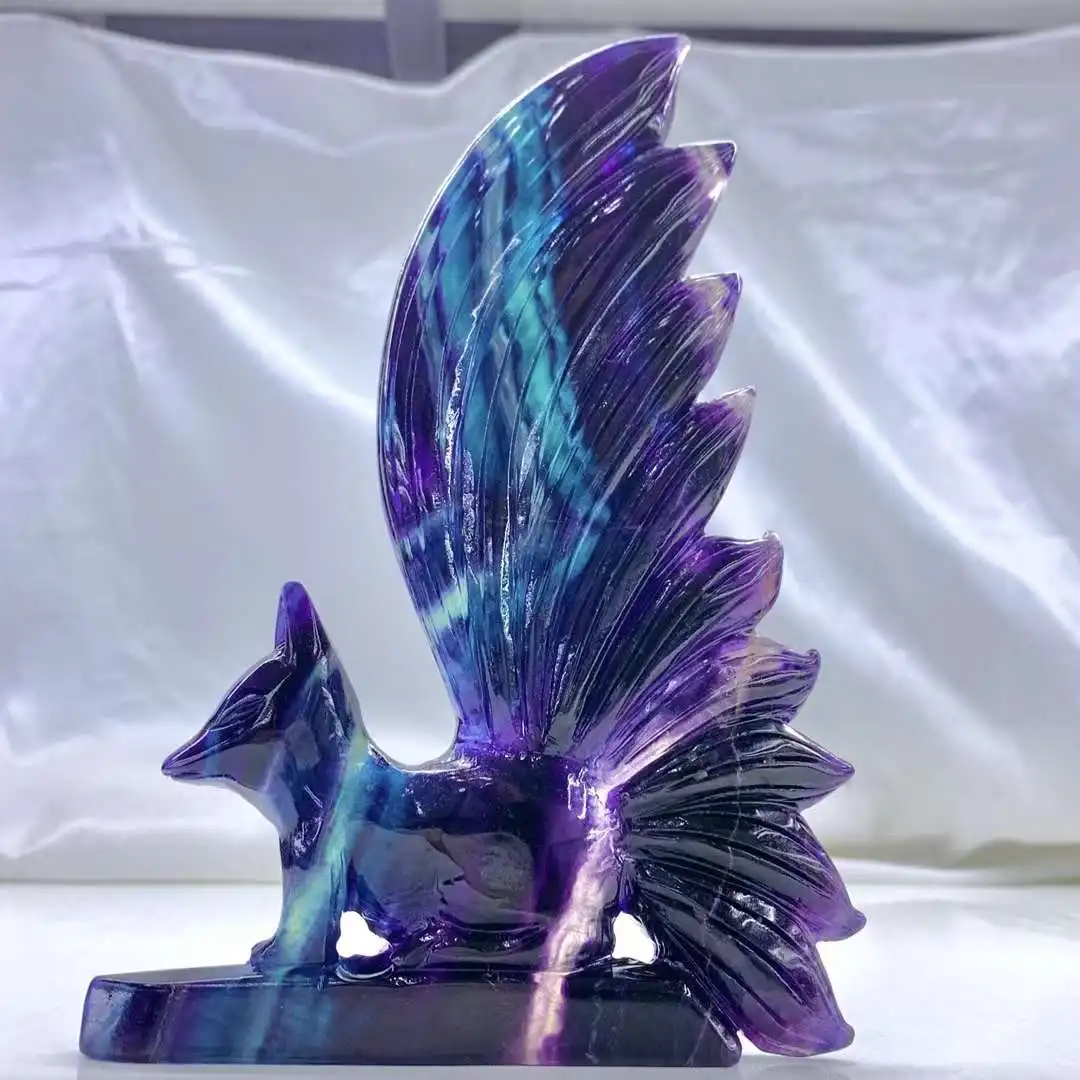 Imagem -05 - Estátua de Pedra Raposa de Nove Caudas em Cristais Naturais Esculpida Tamanho Grande Fluorita Azul e Roxa Produto Animal Reiki Nova Chegada 12cm 2024