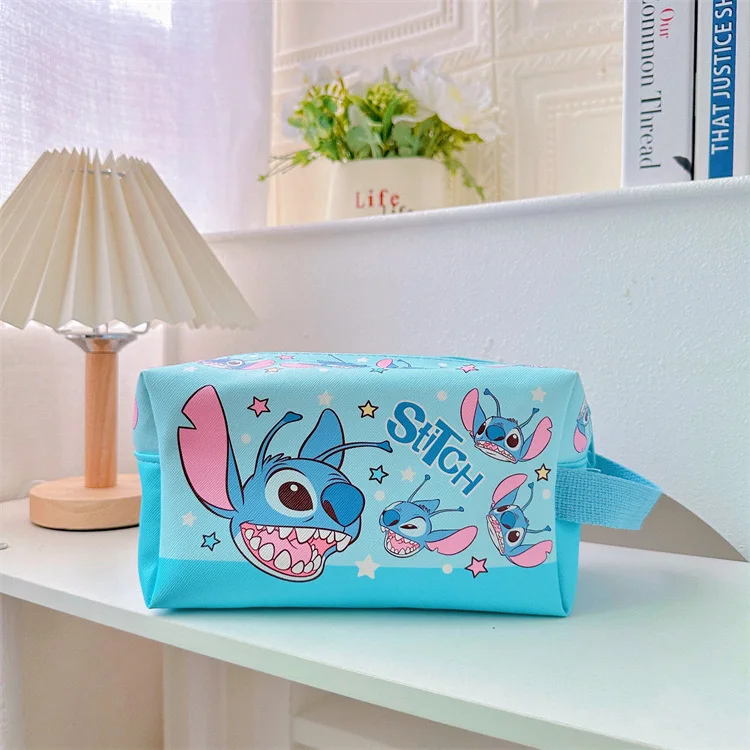 Simpatico cartone animato Disney Stitch Borsa per trucco a mano Borsa per trucco per ragazze Borsa per organizer da viaggio portatile di grande capacità Regalo per donna