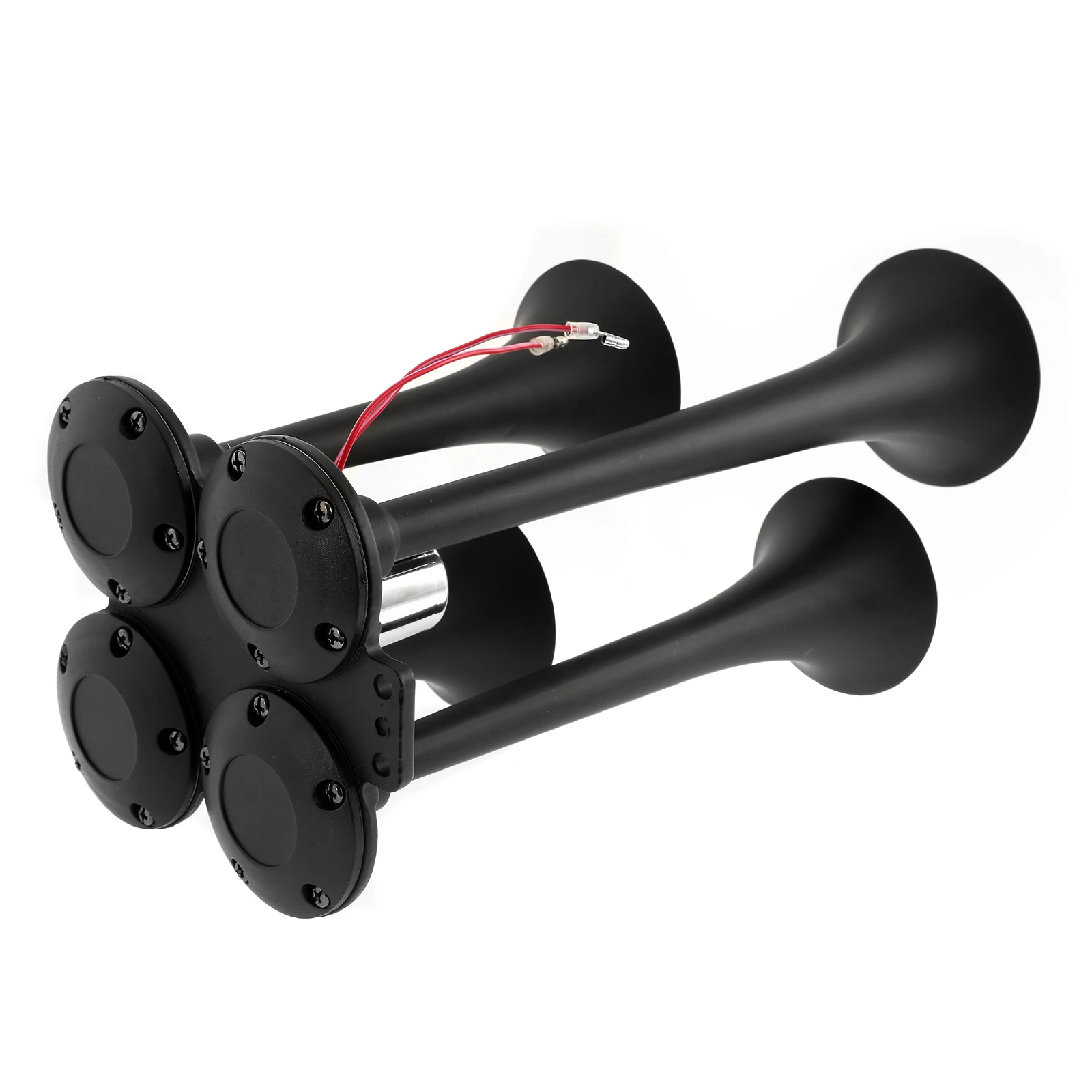 Universal 12V 24V 150dB Air Horn Black 4 Trumpets Train Air Horn Loud Sound Horn for Car Trunk Boat