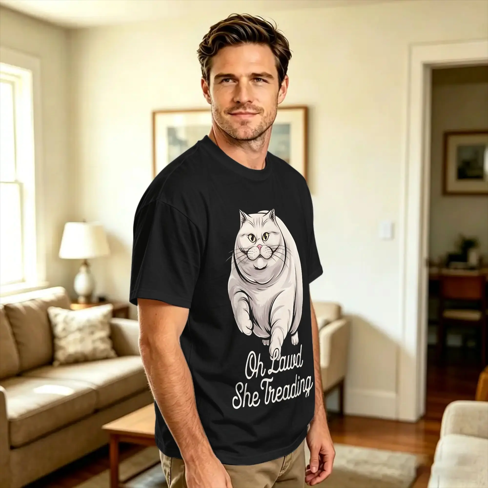 Oh Lawd She Treading Cat’s Got Moves Cotton T Shirt For Men Beach  Vintage T-Shirts Leisure Tee Shirt Oversized Design Tops