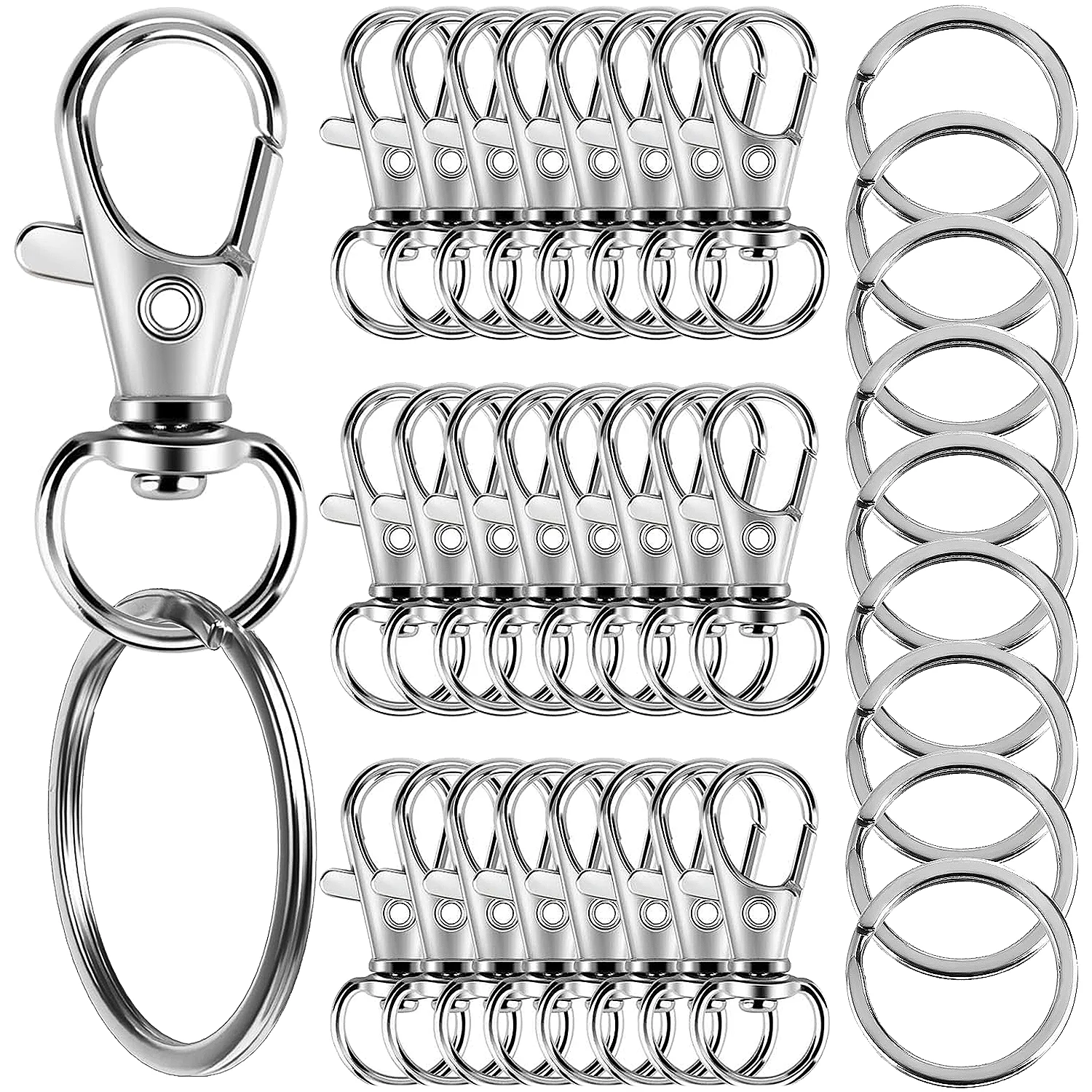 40pcs Rotating Lobster Clasps with Key Rings 20pcs Key Chains 20pcs Flat Key Ring Decorations DIY Crafts 32mm/1.25inch