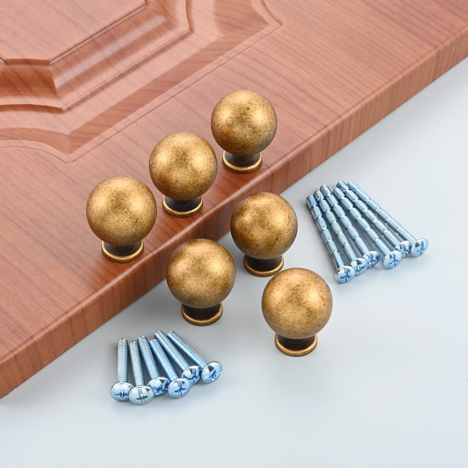 6 Stück 1 Zoll Vintage Messing Schrankknöpfe Kleine Kugel Küchengriff Schrankbeschläge Schubladengriffe Knöpfe für Möbel mit Schrauben