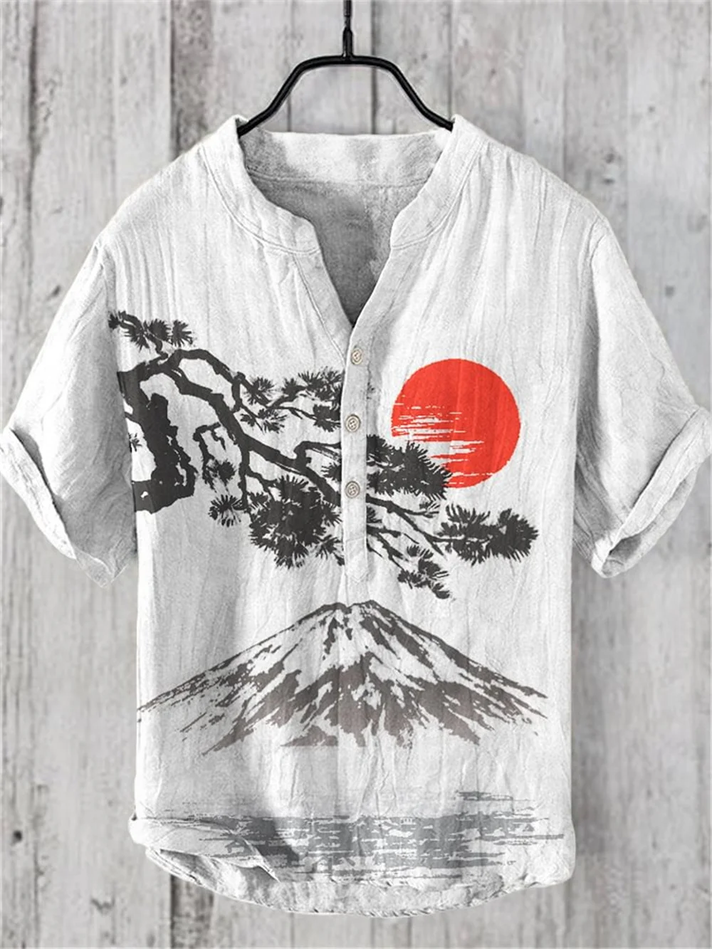 

Japanese retro art print pattern short sleeved shirt Hawaiian style casual loose button pullover new 2024