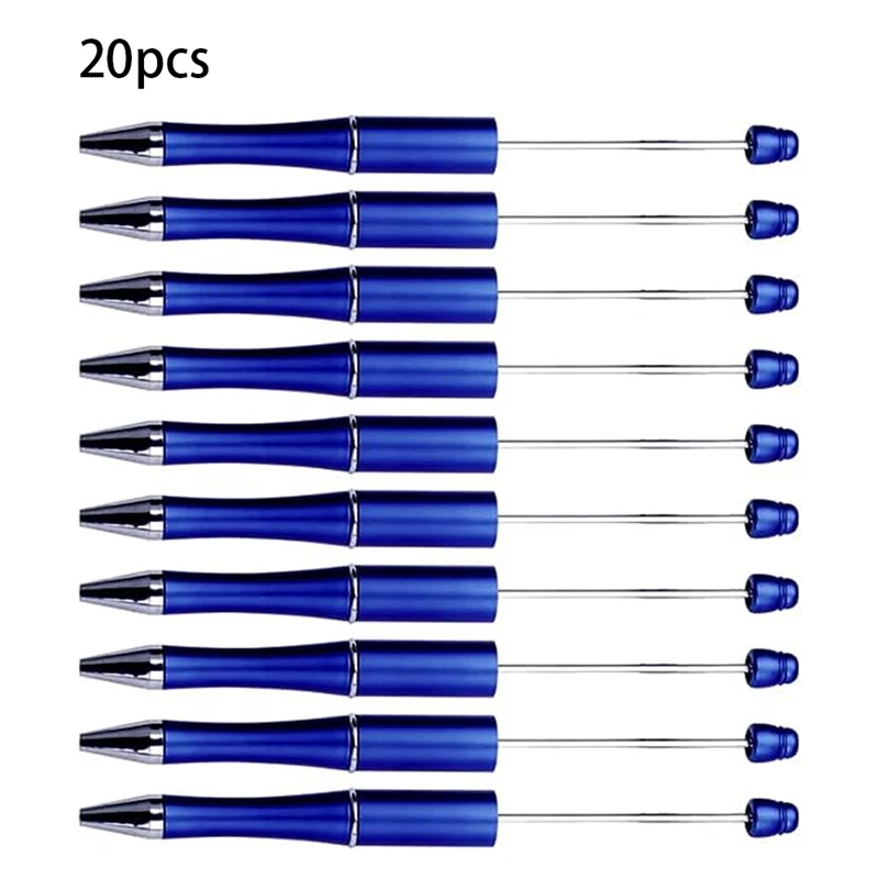 20 piezas-bolígrafos giratorios de plástico con cuentas para manualidades, suministros de decoración, oficina y escuela, 14Cm (azul)
