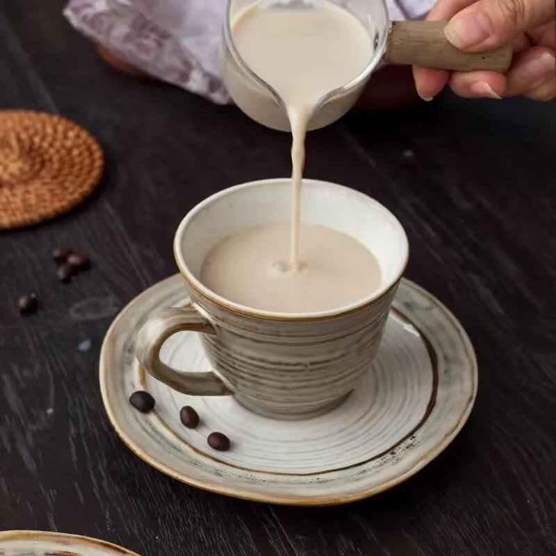 

Retro Latte Cup with Kiln-Change Antiqued Effect Ceramic Coffee Cup and Saucer Set, Ceramic Afternoon Tea Cup and Saucer