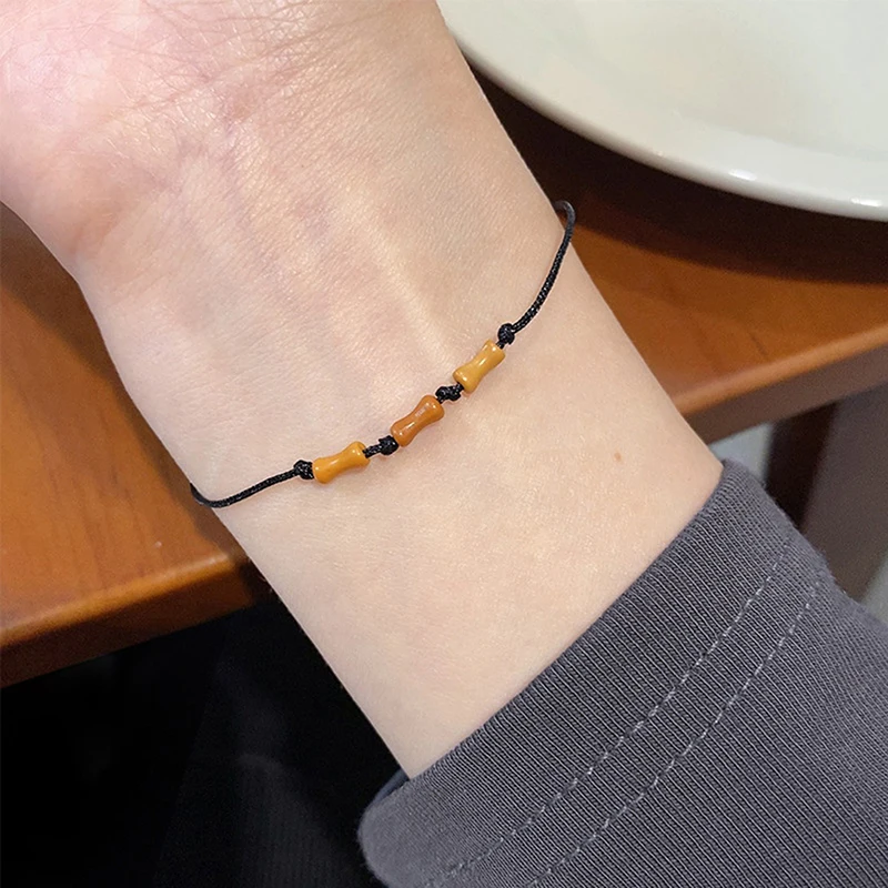 Simple Retro Bamboo Knot Versatile Hand Rope Blessing Bracelet Chinese Style Adjustable Good Luck Woven Bracelet Couple Gifts