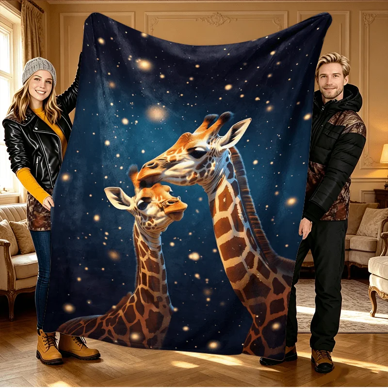 Cute Giraffe Family Constellation Throw Blanket Cozy Starry Night Nursery Decor Gift 150x200cm