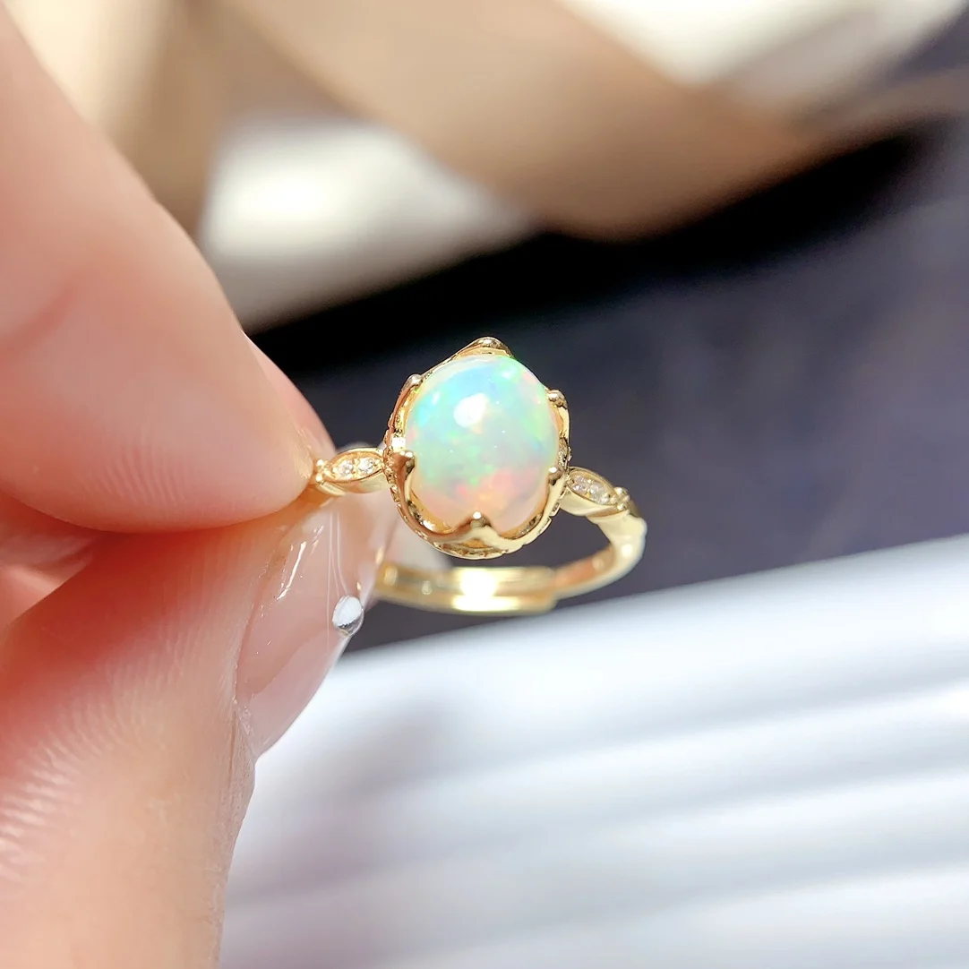 7*9MM Natural Australia Opal Ring 925 Sterling Silver Jewelry for Women Wedding Engagement Gift