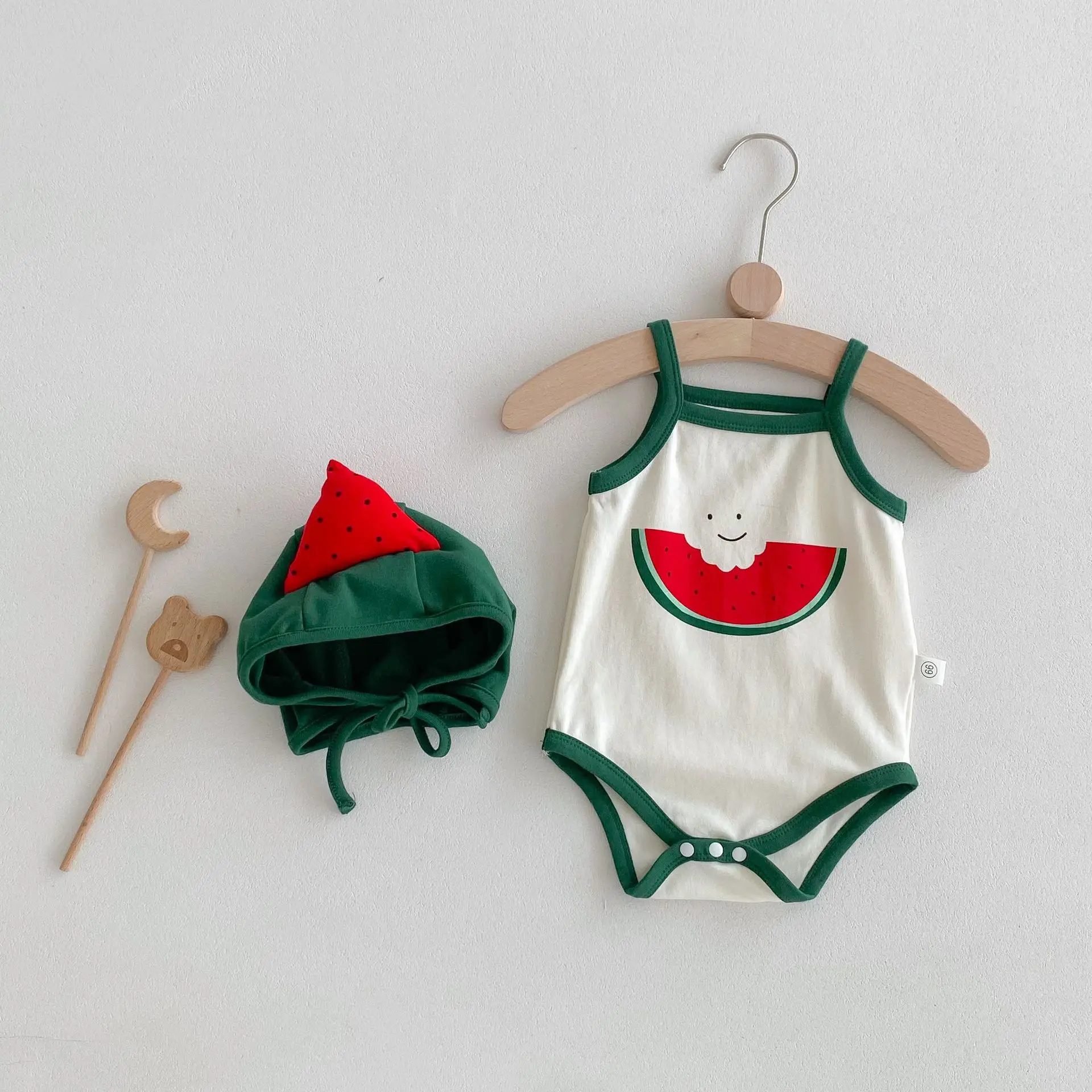 Summer Baby Clothes Baby Boy Girl Sleeveless Bodysuit Cute Watermelon Print Infant Sling Onesies+Hat Newborn Photograpth Outfit