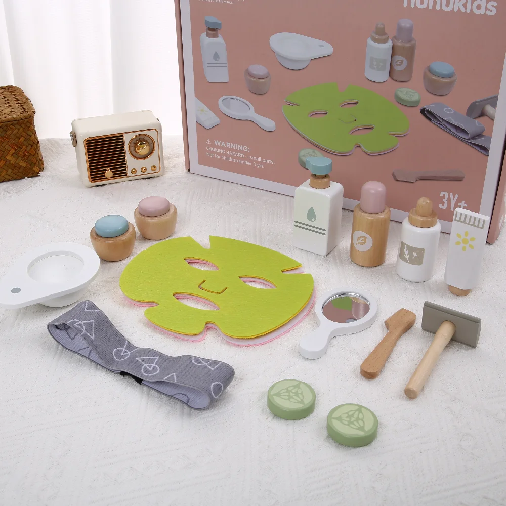 Children Wooden Toy Simulation Facial Mask Makeup Set Imitation Game Role Play Learning Education Toys for Girls