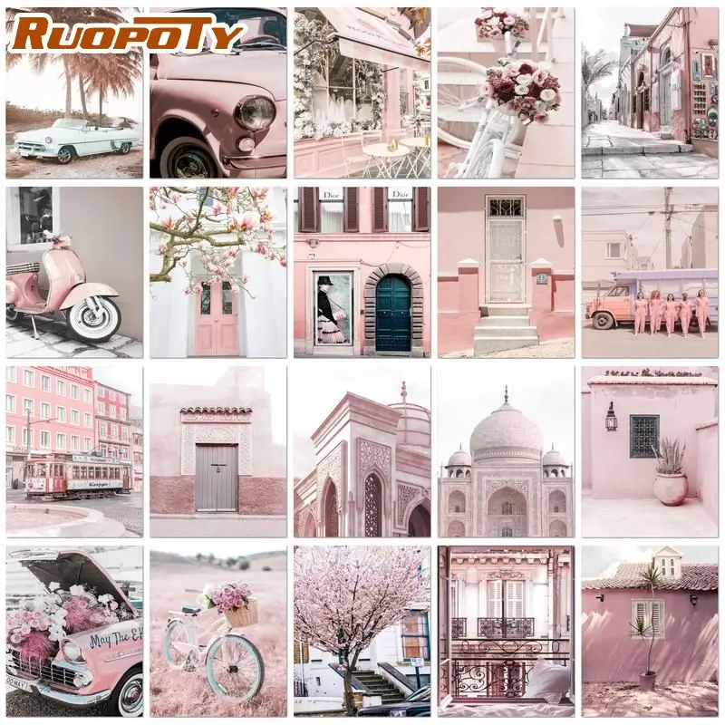 

RUOPOTY Diamond Mosaic Pink Scenery Cross Stitch Diamond Embroidery Sale Rhinestones Pictures Diamond Painting