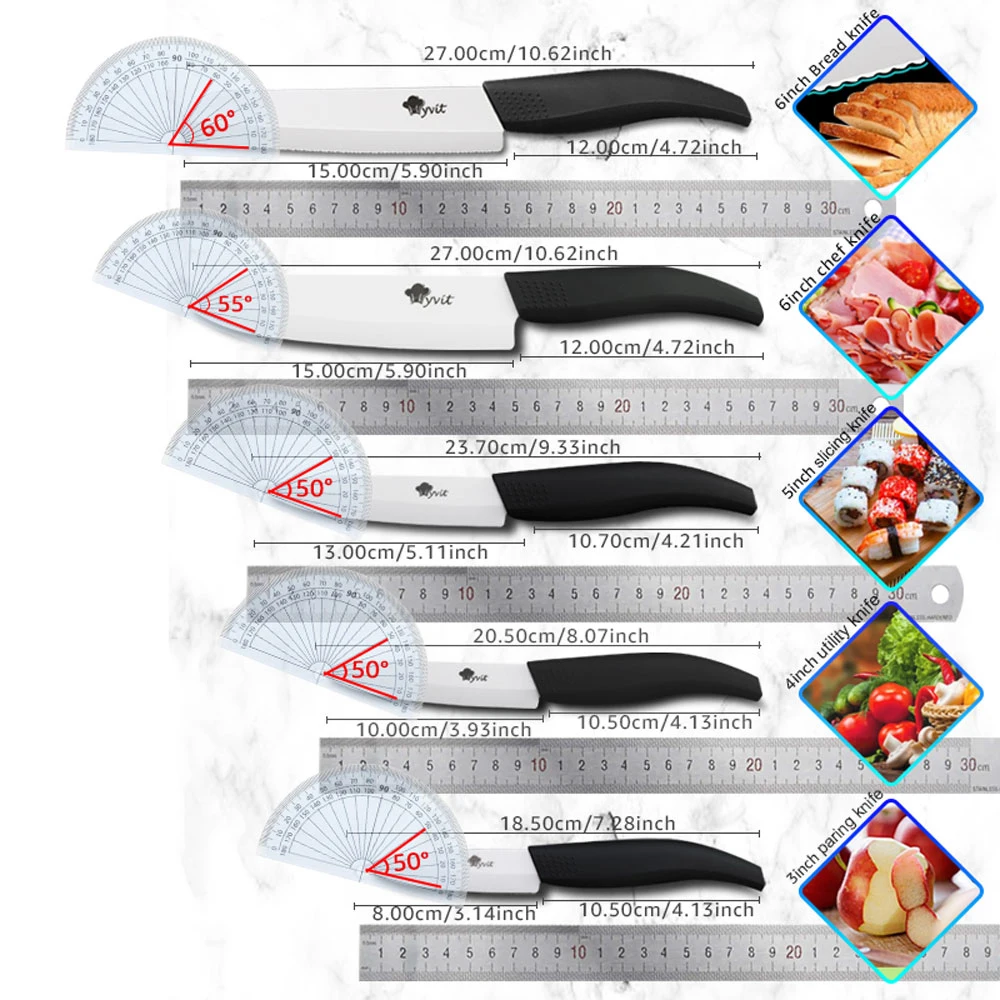 Ceramic Knife 3 4 5 inch + 6 inch Kitchen Knives Serrated Bread White Blade Fruit Chef Knife Vege Cook Tool