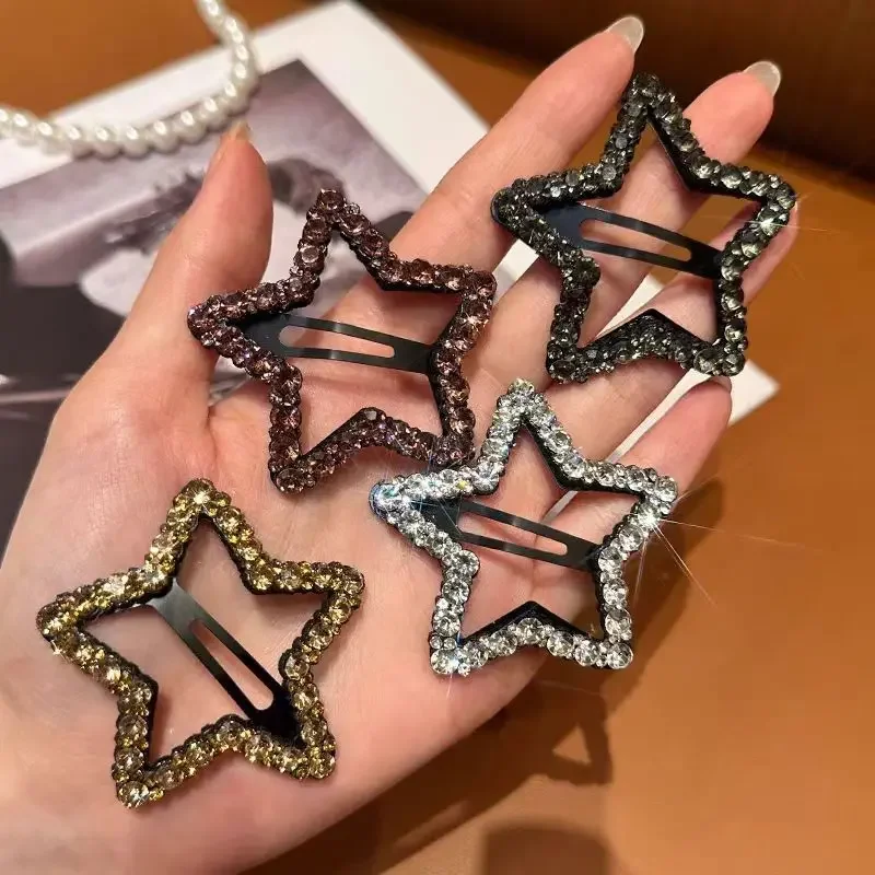 New Fashion Sparkling Five-pointed Star Hairpin Headdress Korean Trendy Shiny Zircon Pentagram Hair Clip Female Hair Accessories