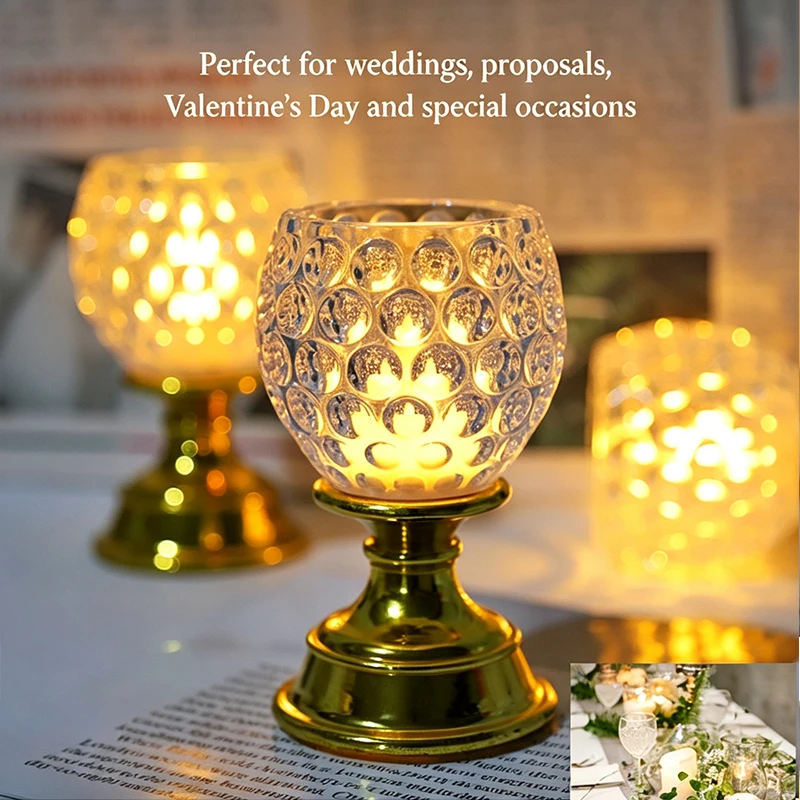 LED Electronic Candle Light Crystal Honeycomb Design Christmas Halloween Home Atmosphere Decor Night Light Ornament