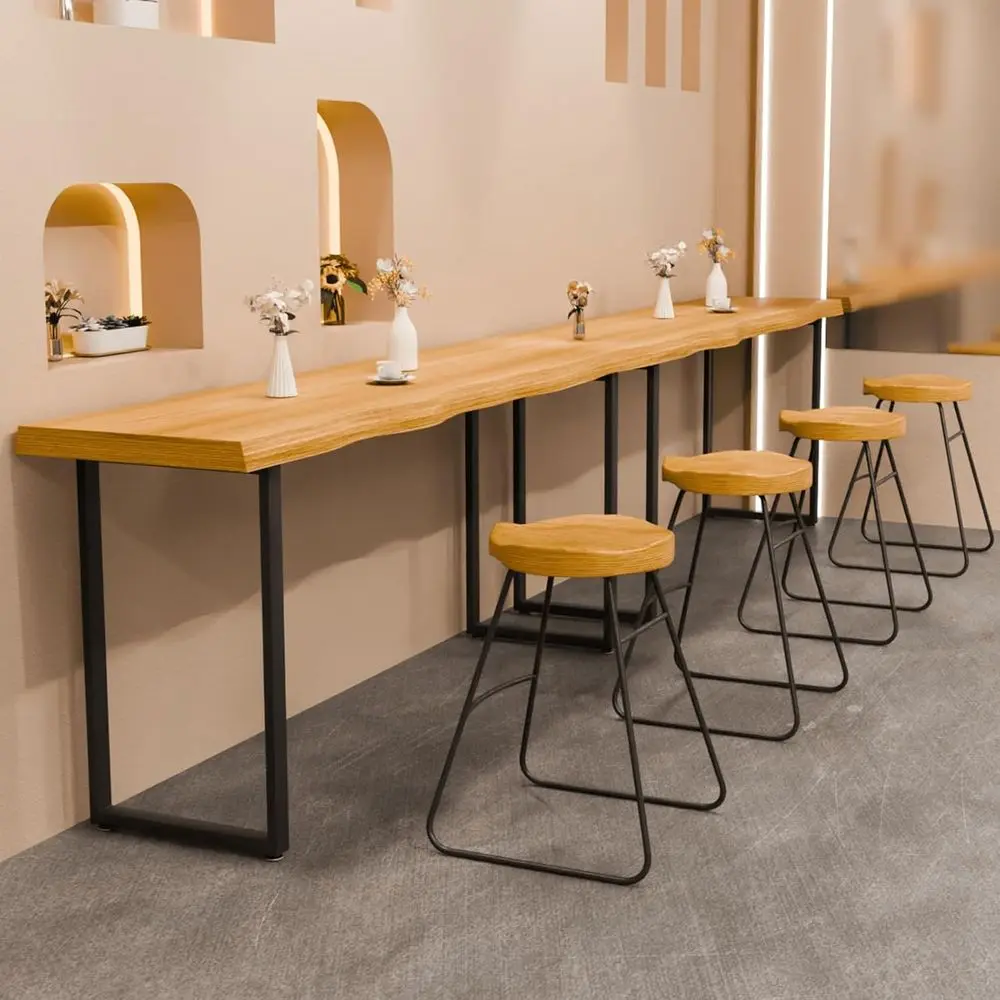 Narrow Bar Table, Rectangular Solid Wood Counter Height Table, Industrial Height Pub Table with Sturdy Metal Frame, Easy-to-Clea