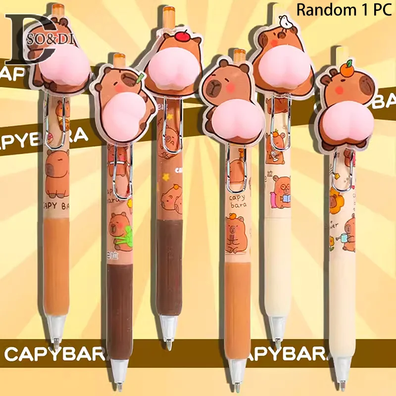 1 Stuk Cartoon Capybara Butt Aandrukken Neutrale Pen Grappige Schrijfpennen Sneldrogend Schrijven Gladde Kawaii Pennen Esthetisch Briefpapier