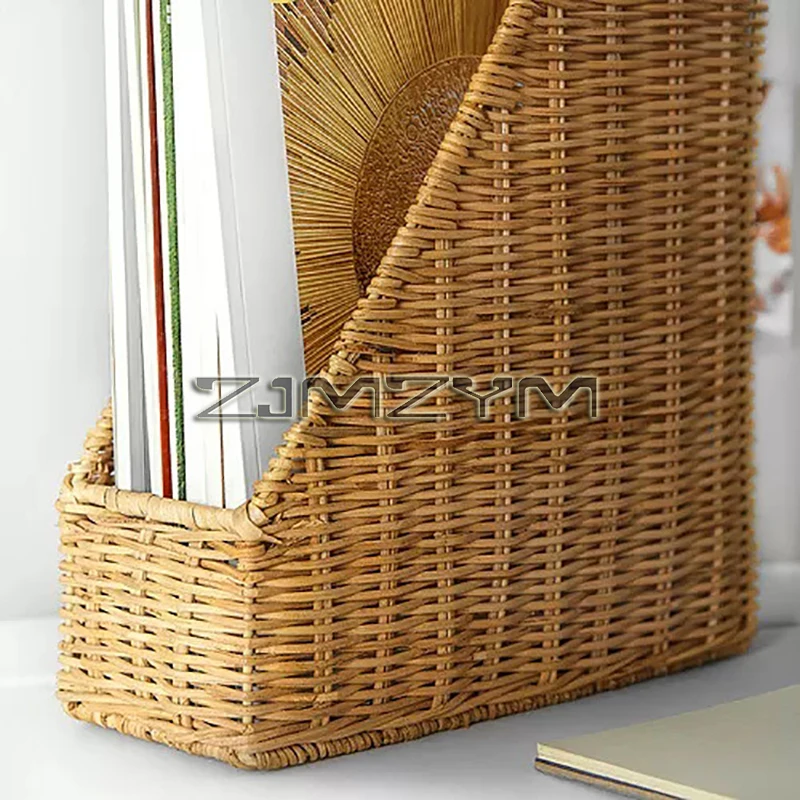 Desktop File Organizer Document Holder for Office Modern Magazine Rack Handwoven Rattan Magazine Holder Office Desktop Storage