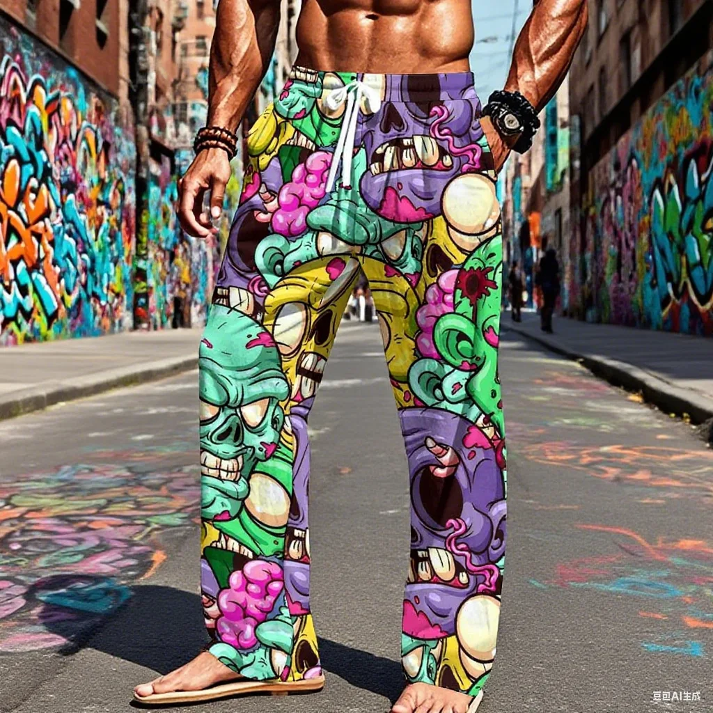

Tiki Summer Y2k Clothes Men's Pants Oversized Street Style Sport Gym Sweatpants Beach 3D Printed Casual Drawstring Men's Joggers