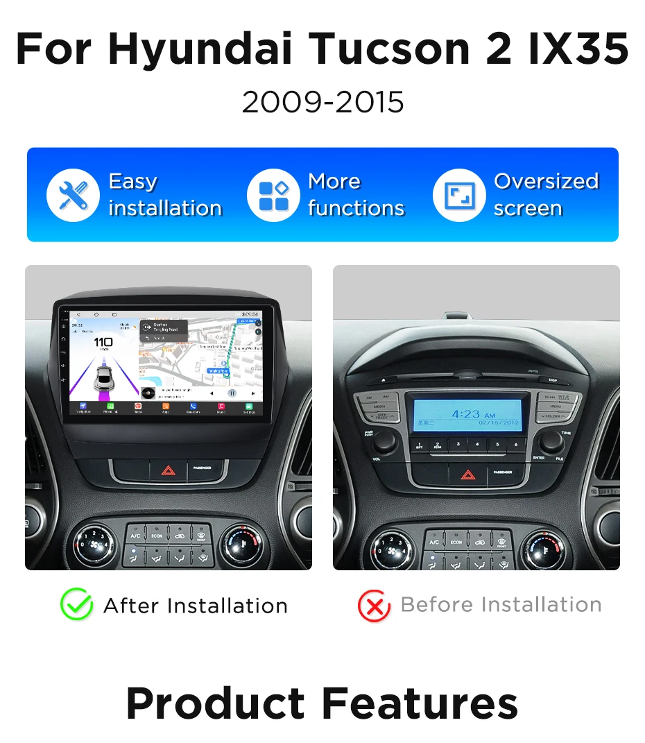 Junsun 360 ° Panoramakamera 8-Kern Autoradio für Hyundai Tucson 2 IX35 2009-2015 Kabelloses CarPlay Android Auto Stereo GPS-Navigation – Detail 4