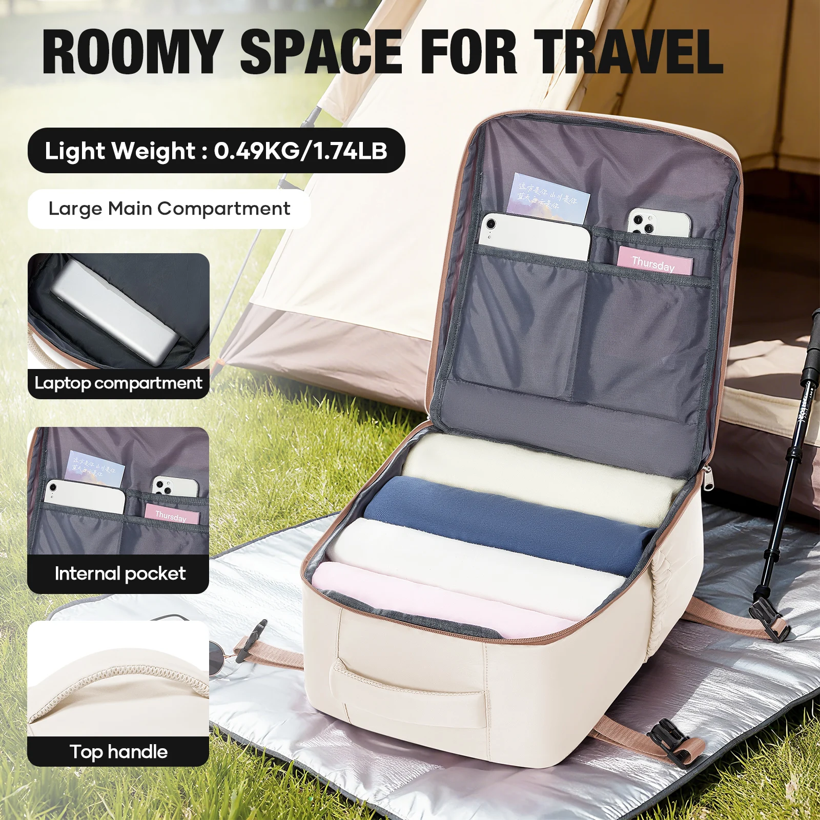 حقيبة أمتعة Ryanair 40x30x20، حقيبة عمل للرجال والنساء 15.6 بوصة حقيبة كمبيوتر محمول حقيبة سفر للأعمال، حقيبة ظهر مدرسية جامعية