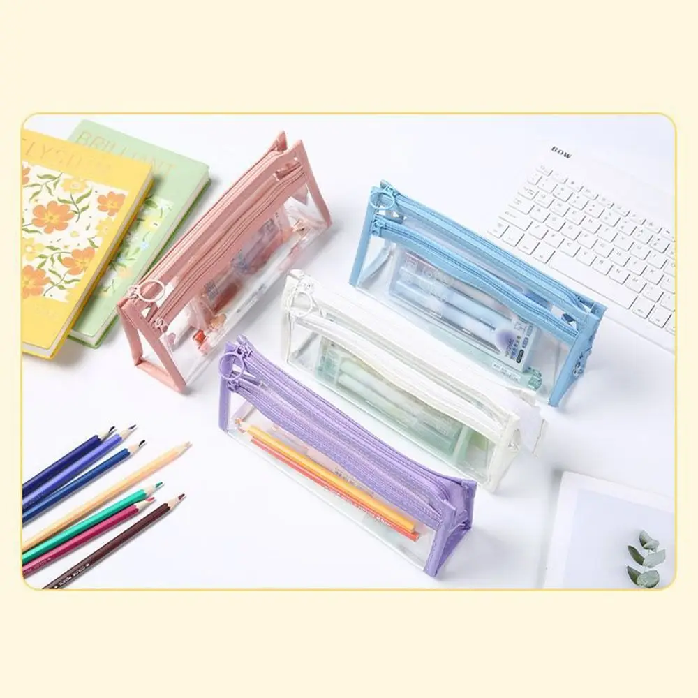 Multifunktionale PVC-Stifttasche, wasserdicht, doppellagig, Federmäppchen, transparent, großes Fassungsvermögen, Schreibwaren-Organizer, Geschenk