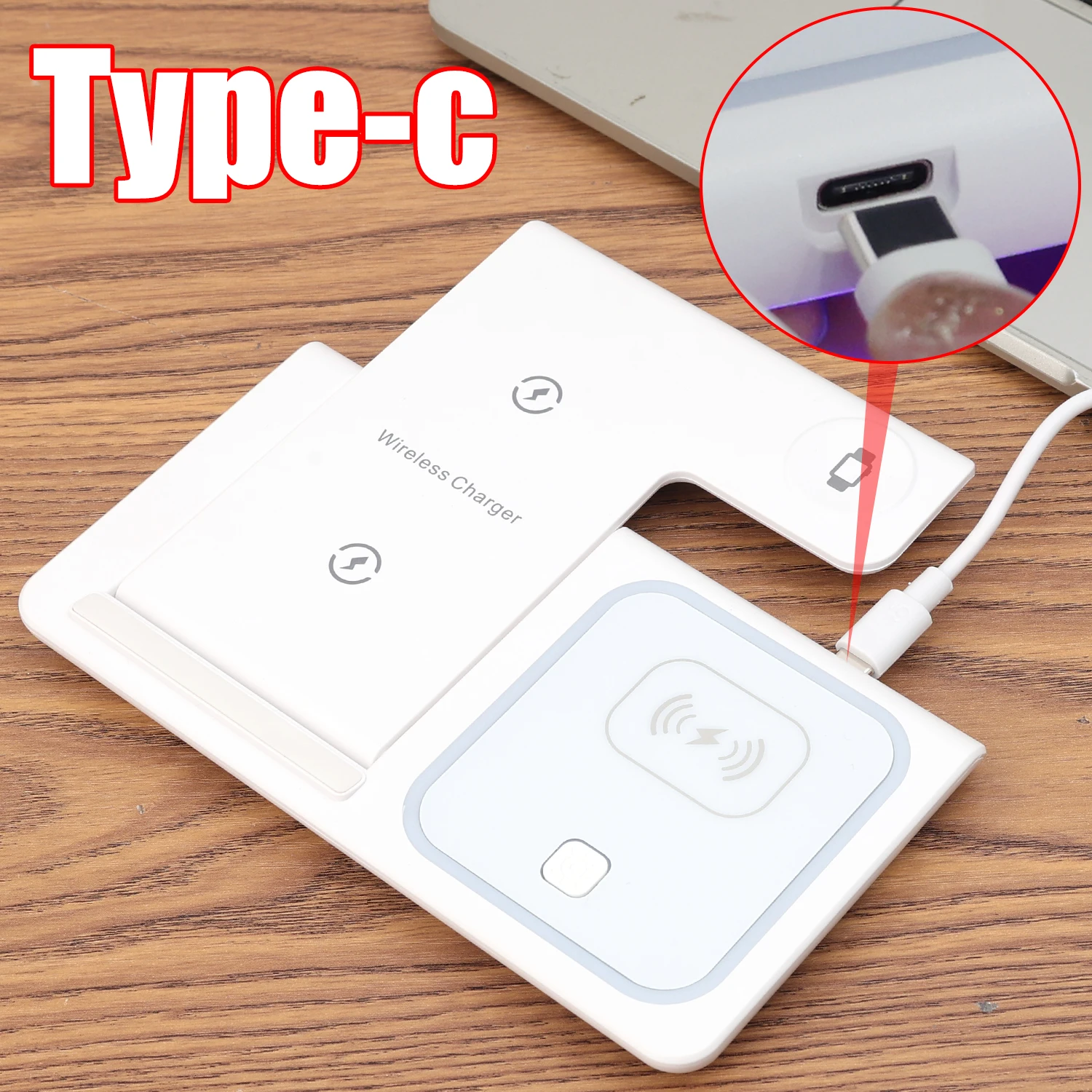 3in1 شاحن لاسلكي حامل سطح المكتب آيفون 17 16 15 الهاتف المحمول سماعات شاحن سريع حامل قابل للطي ل iWatch AirPods Pro #4