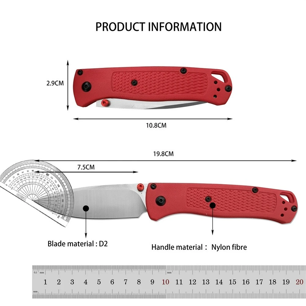 New Red Nylon Fiber Handle BM 535 Pocket Folding Knife D2 Blade Jungle Camping Hunting Cutting Survival Self-defense EDC Tools - view 6