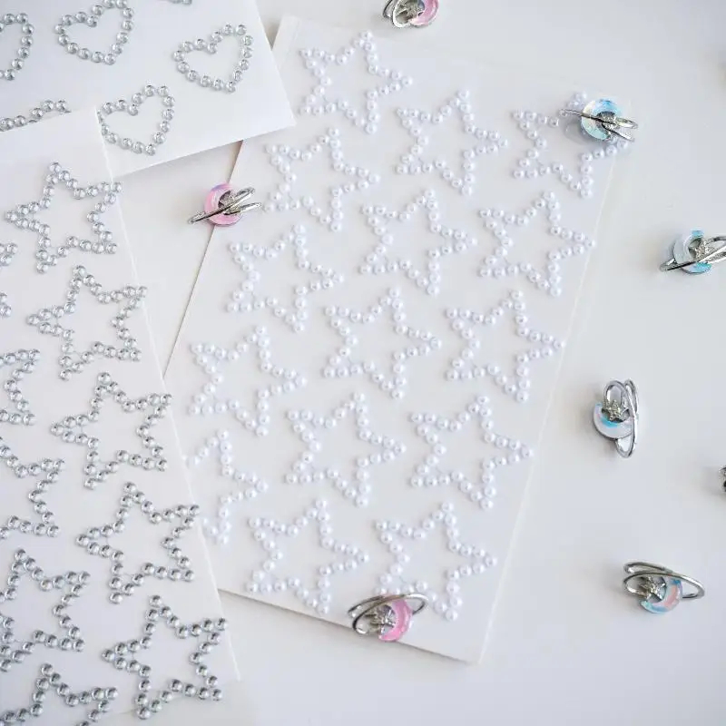 【B】3D Star Heart Shaped Pearls Crystal Stickers Kids DIY Self Adhesive Jewel Crafts Sparkly Rhinestone Stationery Stickers Girls