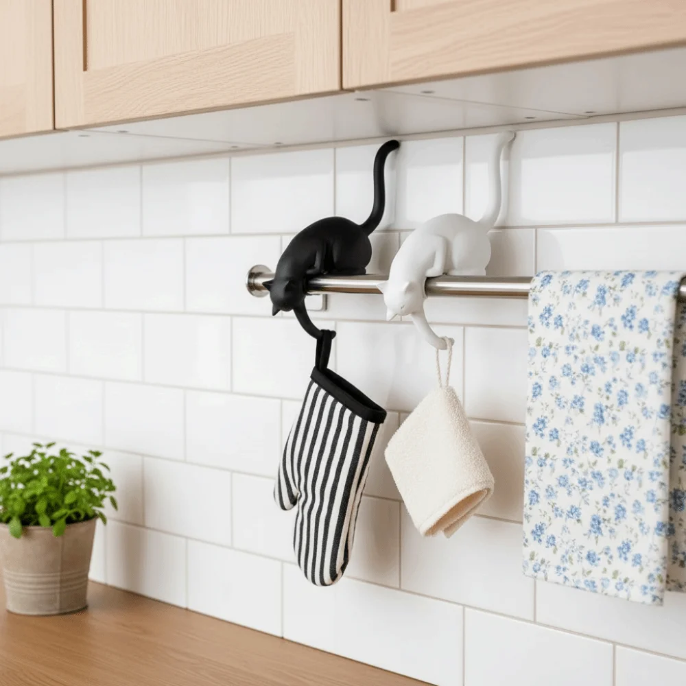Holder Traceless Cat-Shaped Wall Hook Cute Creative Wall Key Rack Ornaments Wall Hanger Home Decor