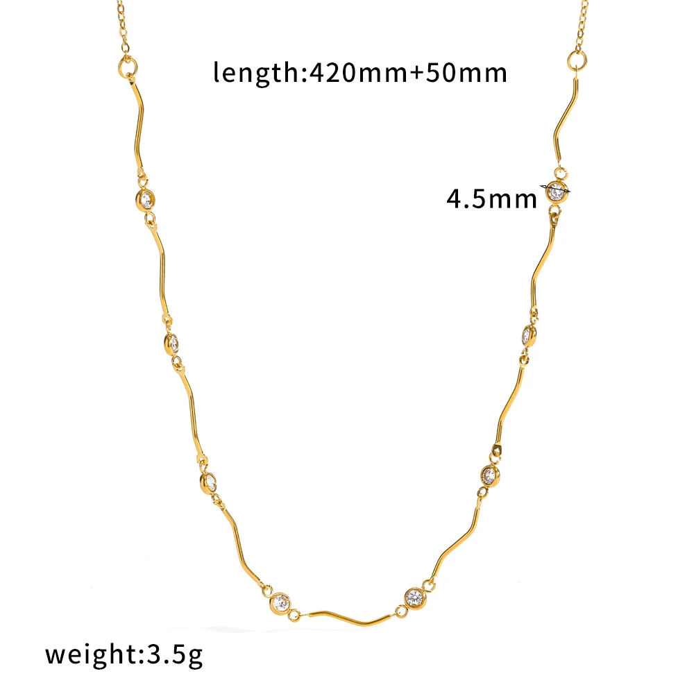 Minimalistische 18K vergoldete Edelstahl-Wellenkette mit Zirkon-Anhänger, wasserdicht, Partyschmuck, Geschenke für Frauen – Detail 6