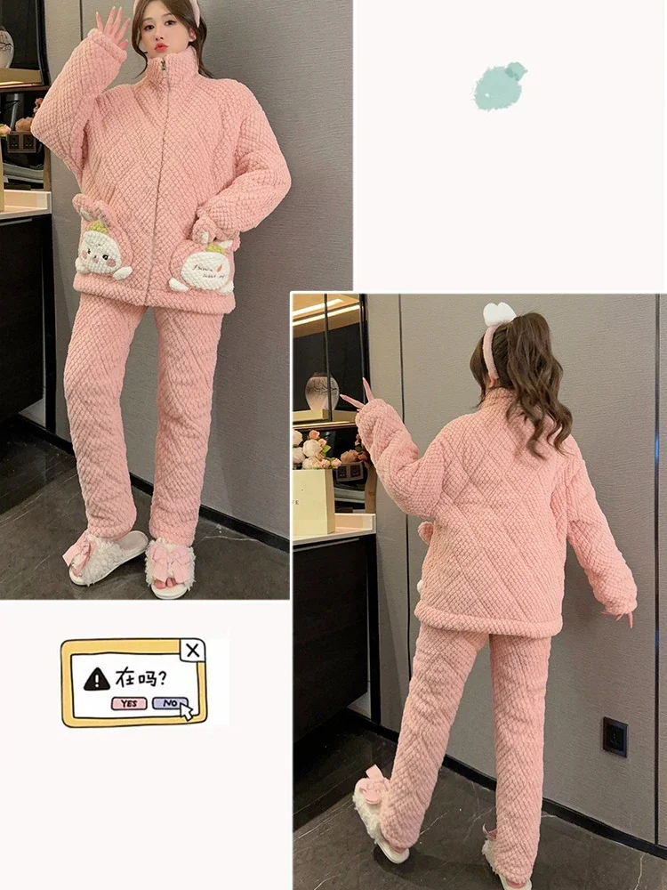 معطف وسراويل بسحاب رقيق للنساء ، بيجامات مبطنة بثلاث طبقات ، ناعمة ومريحة ، فانيلا دافئة وسميكة ، ملابس منزلية ، مقاس 5XL كبير ، شتاء