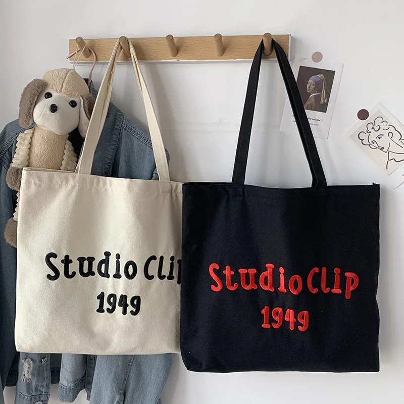

Japanese Style Canvas Bags Women New Fashion 2023 Letter Embroidery Shoulder Bags For Women Ladies Hand Bags Tote Bag Shopping