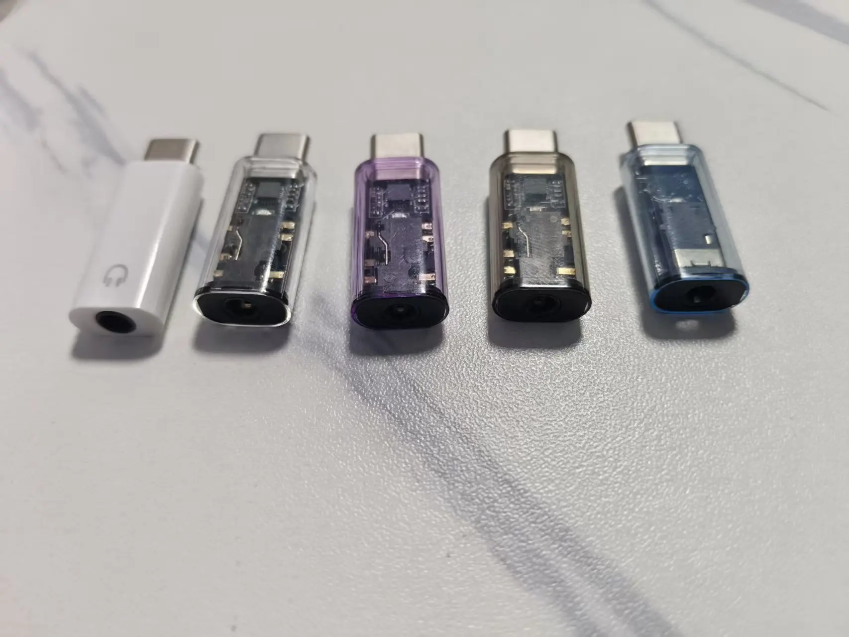 Type‑C Male to 3.5mm Female Audio Adapter, Transparent Shell Headphone Jack Converter, 5 Colors Optional