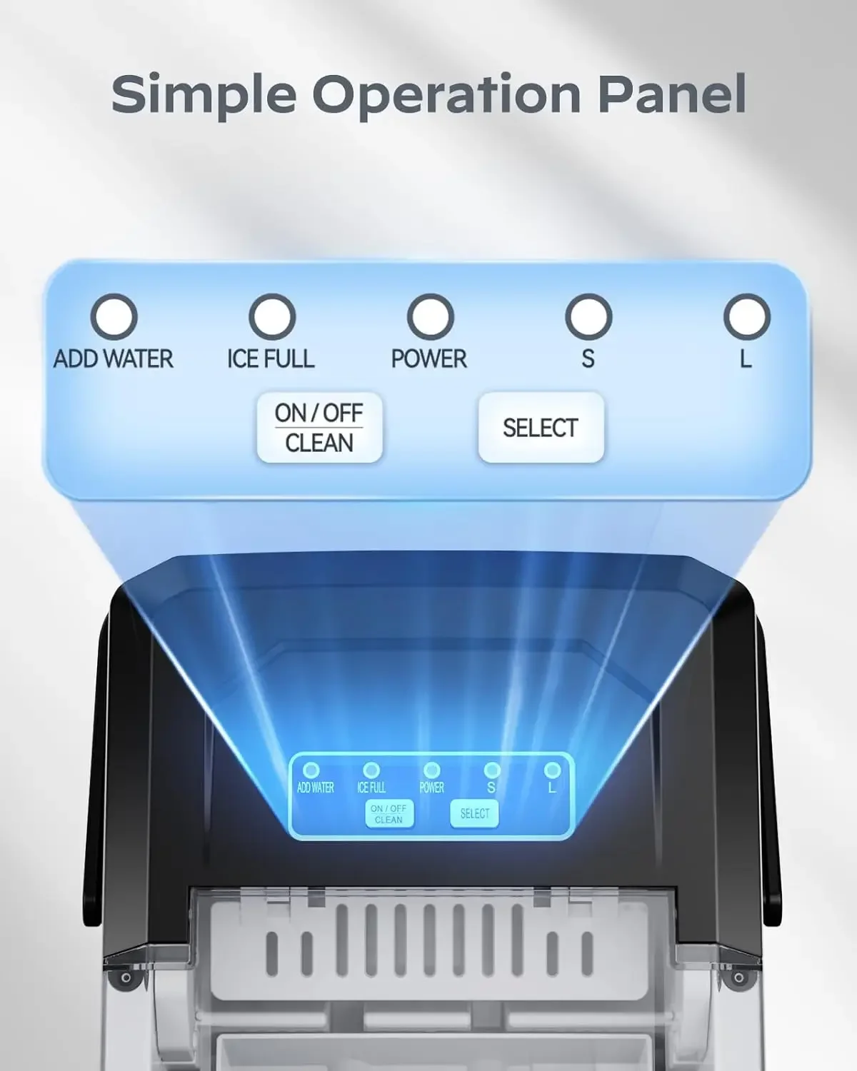 Máquina de gelo em aço inoxidável com alça de transporte Máquina de gelo de bancada, Ice Makers auto-limpantes com cesta e colher