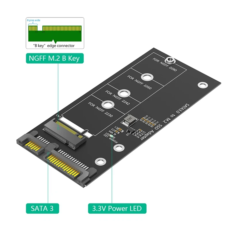 M.2 NGFF To SATA Adapter Card B Key/B & M Key SSD Converter For NGFF M.2 2280 2260 2242 2230 SSD (Not For M.2 NVME)