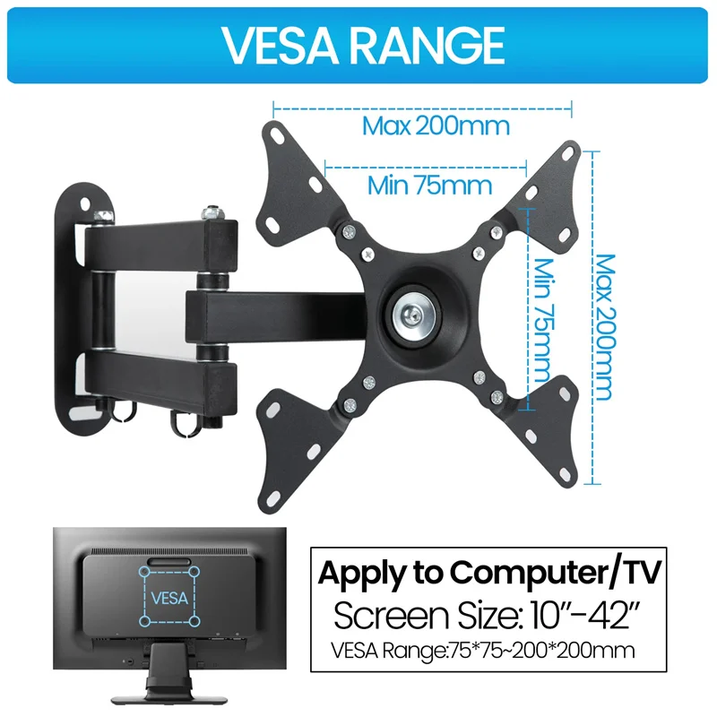 Universal Angle Adjustable TV Wall Mount Extension Bracket Scalable Holder TV Mounts for 14 to 37Inch LCD Holder Max Loads 33lbs