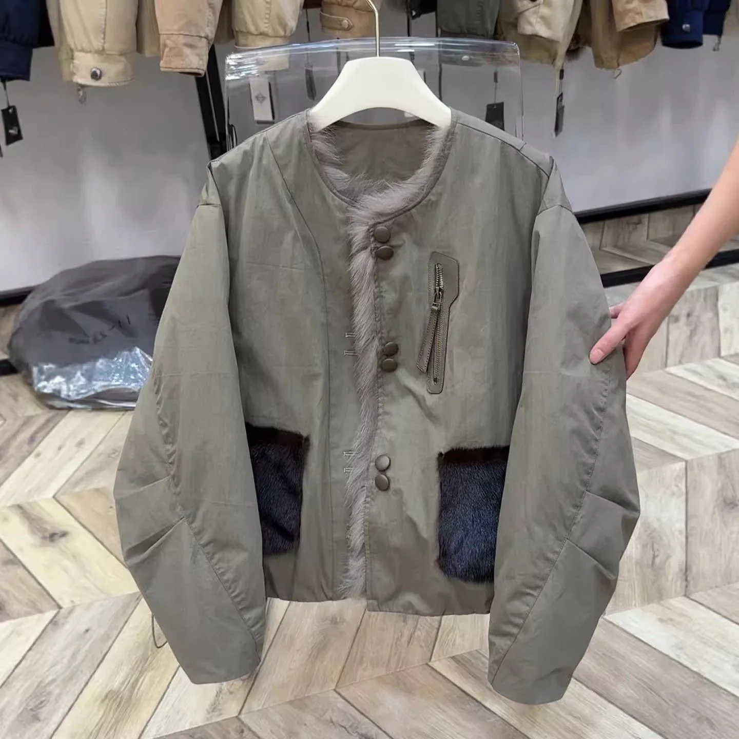 Korean Style Green Slimming Cotton Jacket Women's Short Coat Unique Beautiful Warm Trendy Ladies' Outerwear Commute Style