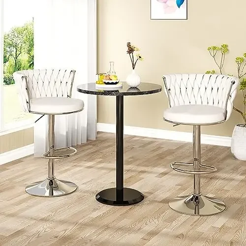 Velvet Bar Stools Set of 4, Adjustable Swivel Counter Height Barstools with High Backrest & Footrest,Upholstered Bar