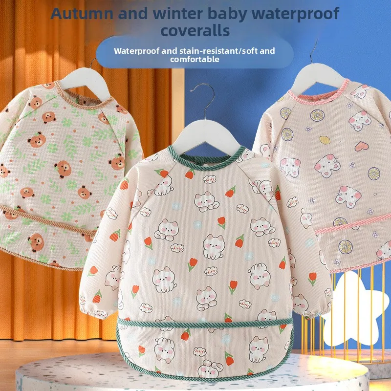 

Baby Smock Autumn and Winter Waterproof and Anti-dirty Reverse Wear Children's Crystal Fleece Baby Eating Baby Bib Outside