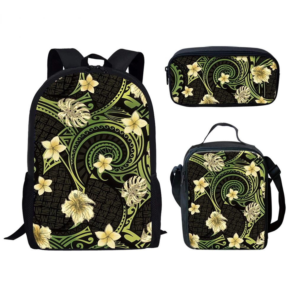 Youthful Reggae Color Polynesian Hibiscus 3D Print 3pcs/Set Student Travel bags Laptop Daypack Backpack Lunch Bag Pencil Case