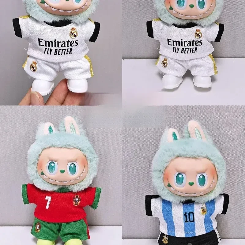 

17cm Peripheral Clothing For Labubu Football Jersey Mokoko Pendant Vinyl Ben Me Figurine Clothing Set For High Energy Ahead